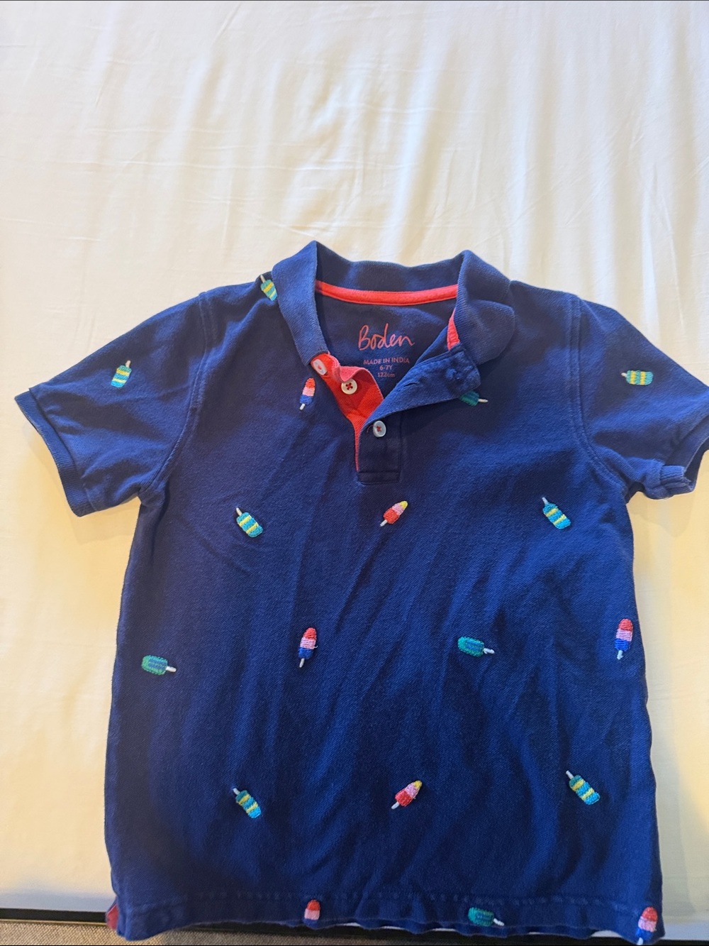Boden Navy Polo with Colorful Ice Pop Embroidery
